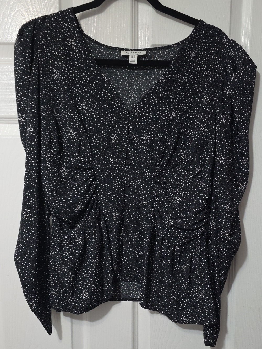 Topshop Black Blouse with White Star-Dot Print